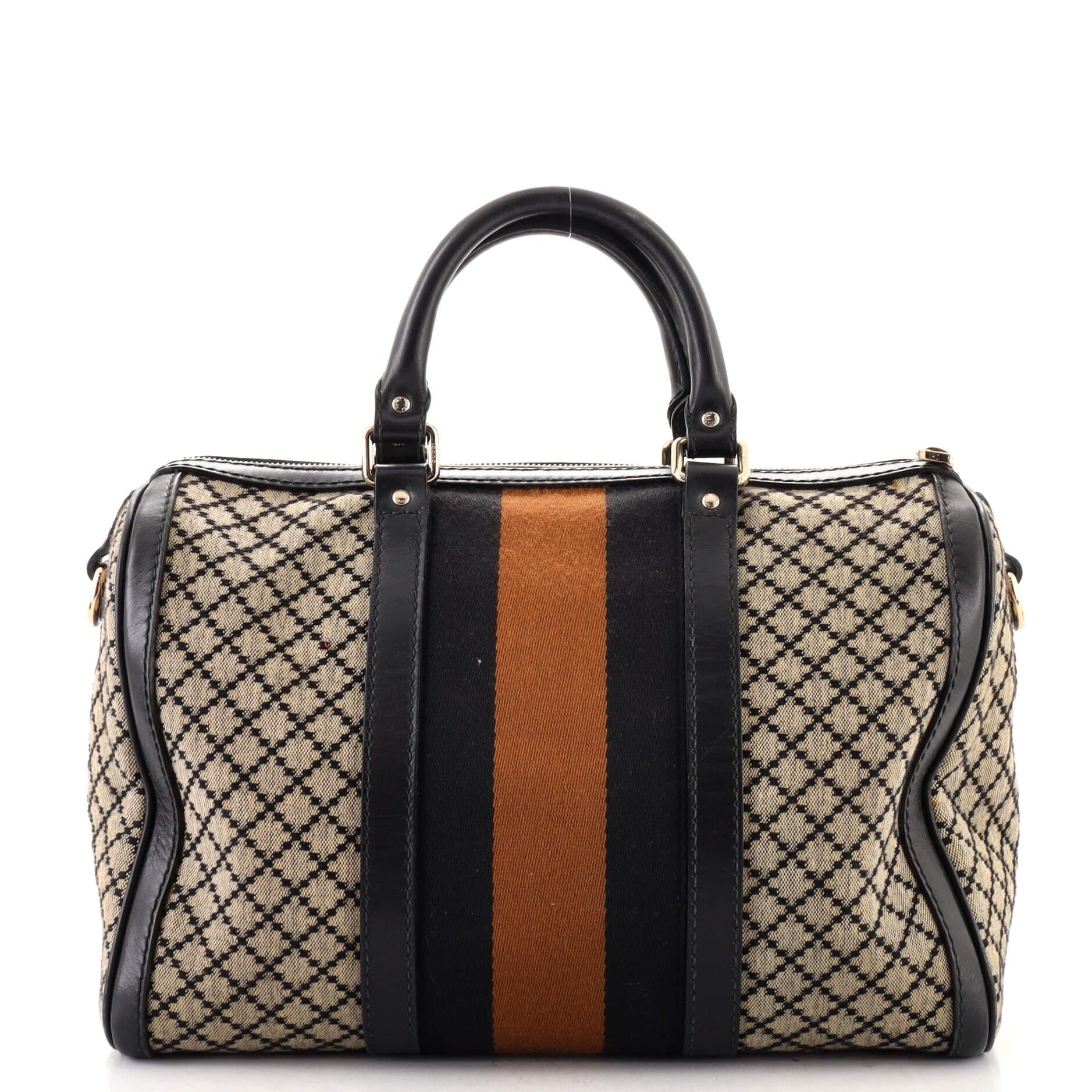 Gucci Vintage Web Boston Bag Diamante Canvas Medium In Good Condition In NY, NY