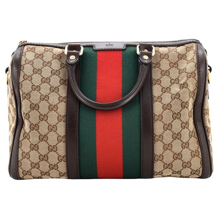 Gucci Calfskin Black Web Small Boston Handbag (269876) For Sale at