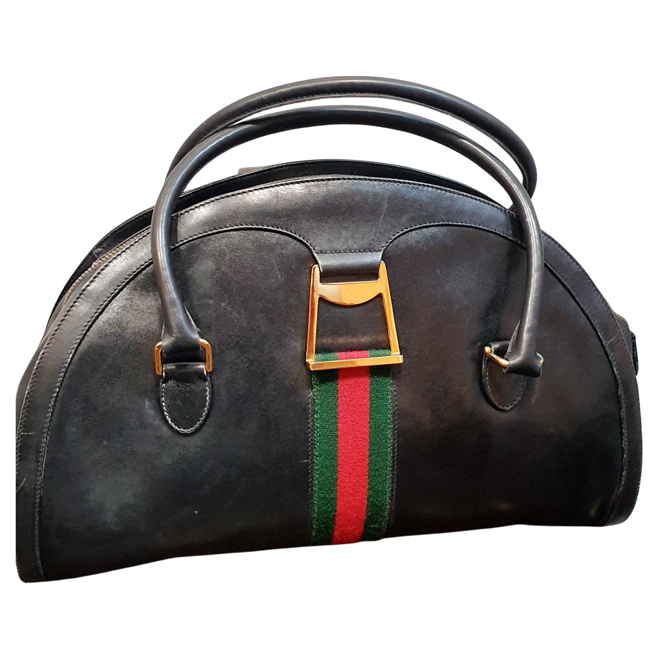  1960´s Gucci Vintage Web Boston Black Leather Bag