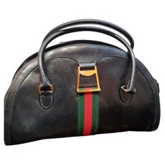 1960er Jahre Gucci Vintage Web Boston Schwarze Ledertasche
