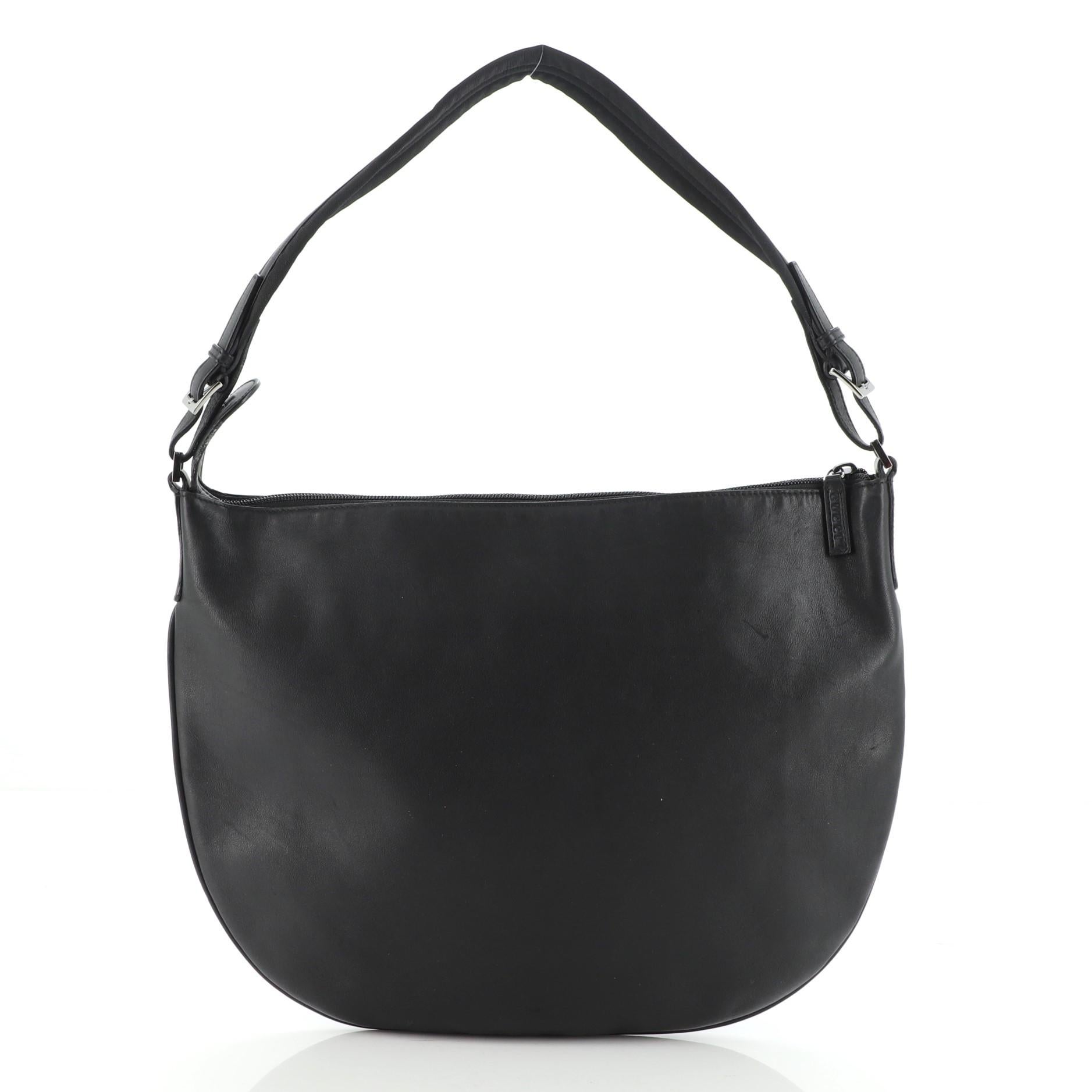 Gucci Vintage Web Half Moon Umhängetasche aus Leder Medium (Schwarz)