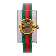 Gucci Vintage Web Rectangular Frame Quartz Watch Plexiglass with Stainless Steel