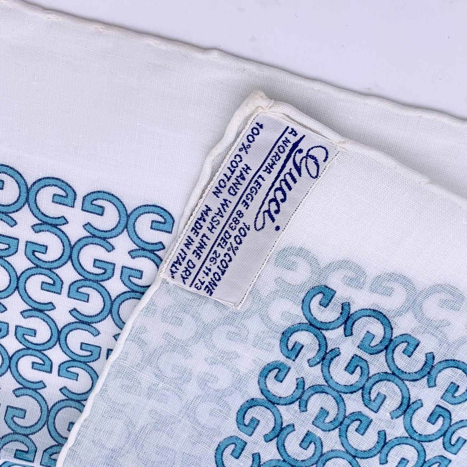 Gucci Vintage White Blue GG Cotton Neck Scarf Pocket Square In Excellent Condition In Rome, Rome