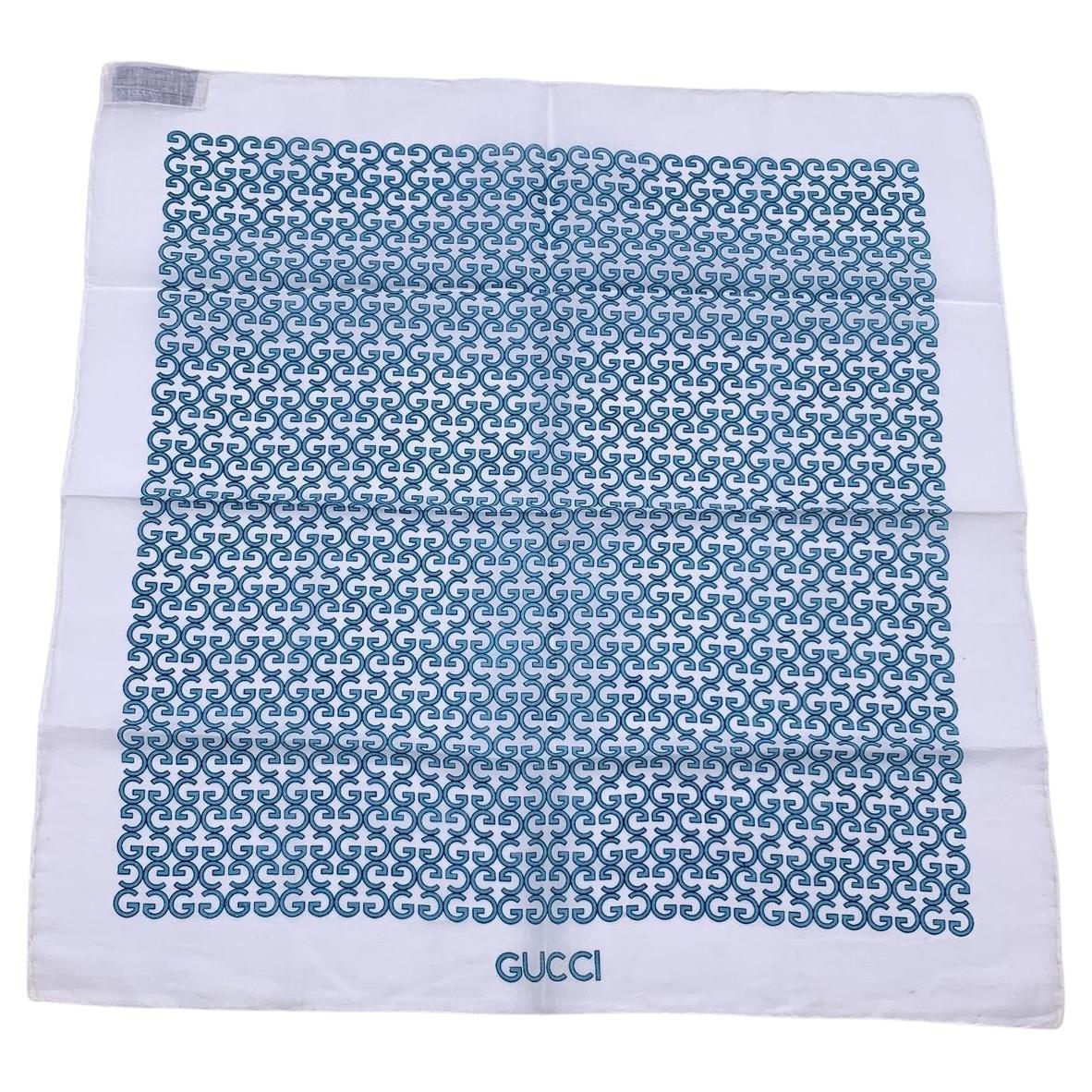 Gucci Vintage White Blue GG Cotton Neck Scarf Pocket Square For Sale