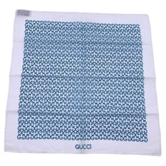 Gucci Vintage White Blue GG Cotton Neck Scarf Pocket Square