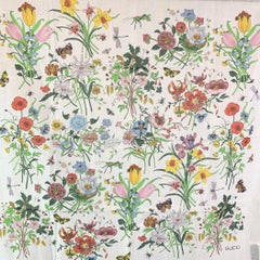 Écharpe en coton blanc imprimé fleurs Gucci Vintage
