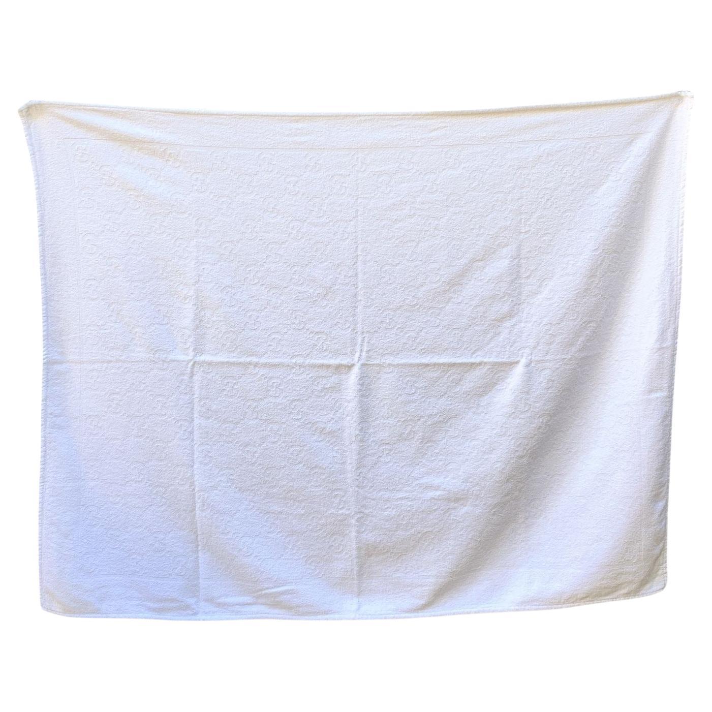 Gucci - Serviette de plage de plage vintage en coton blanc avec monogramme