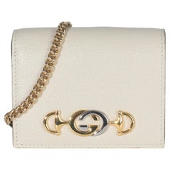 Gucci Vintage White Grainy Calfskin Zumi Chain Card Case Wallet