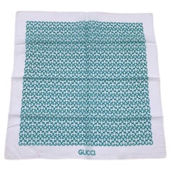 Gucci Vintage Weiß Grün GG Baumwolle Neck Schal Tasche Quadratisch