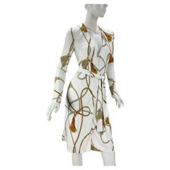 Gucci Vintage White Jersey Wrap Tassel Print Plunging Dress size S