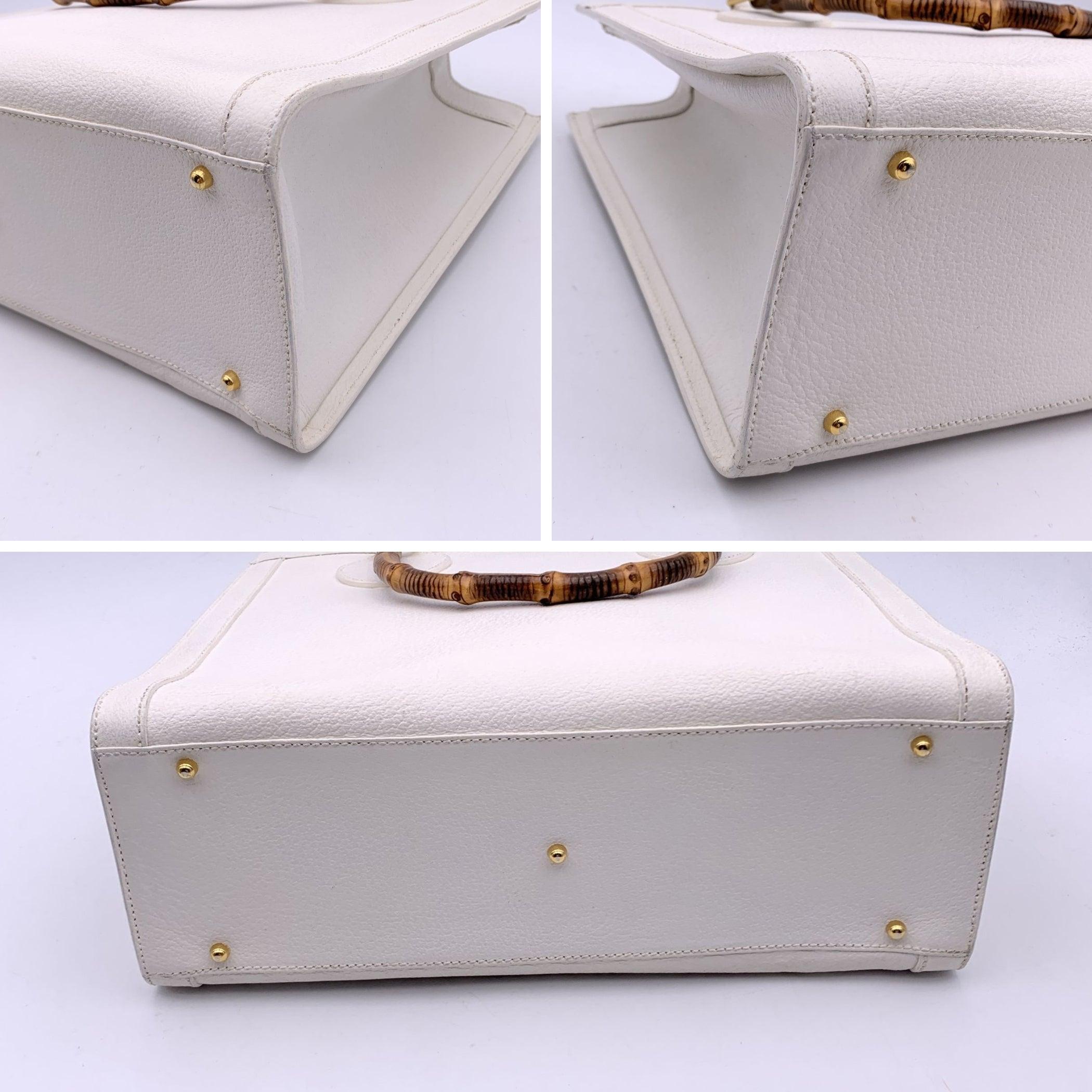 Women's Gucci Vintage White Leather Bamboo Princess Diana Tote Bag