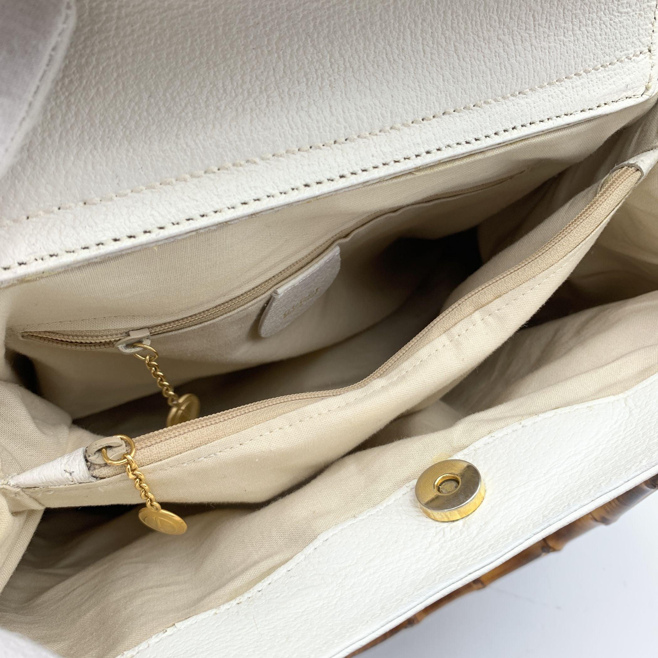 Gucci Vintage White Leather Bamboo Princess Diana Tote Bag 2