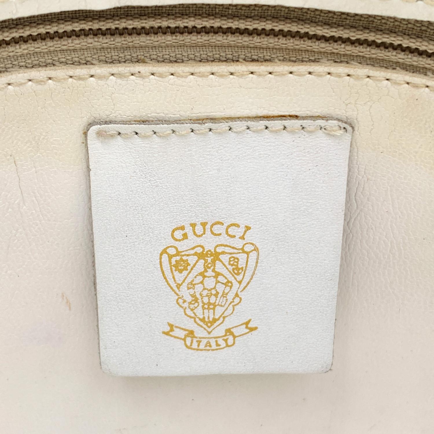 Women's Gucci Vintage White Leather Bucket Shoulder Bag with Stripes