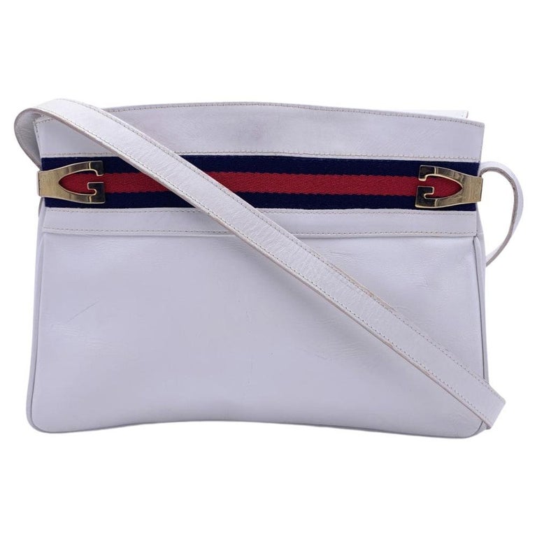 Gucci Vintage White Leather Bucket Shoulder Bag with Stripes For Sale at 1stDibs