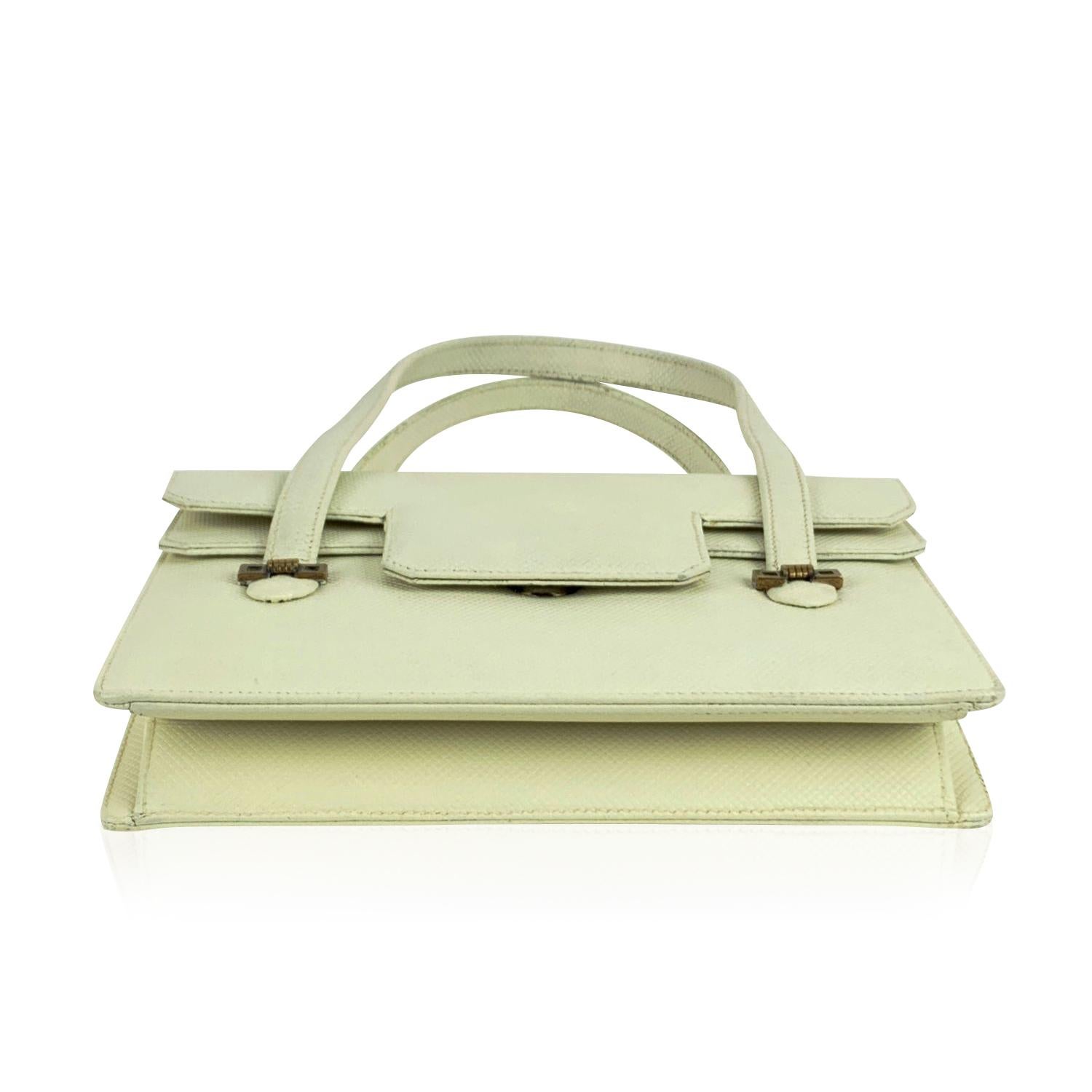 Gucci Vintage White Leather Handbag Top Handles Double Flap Bag In Excellent Condition In Rome, Rome