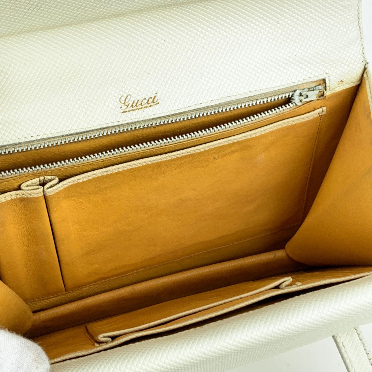 Women's Gucci Vintage White Leather Handbag Top Handles Double Flap Bag