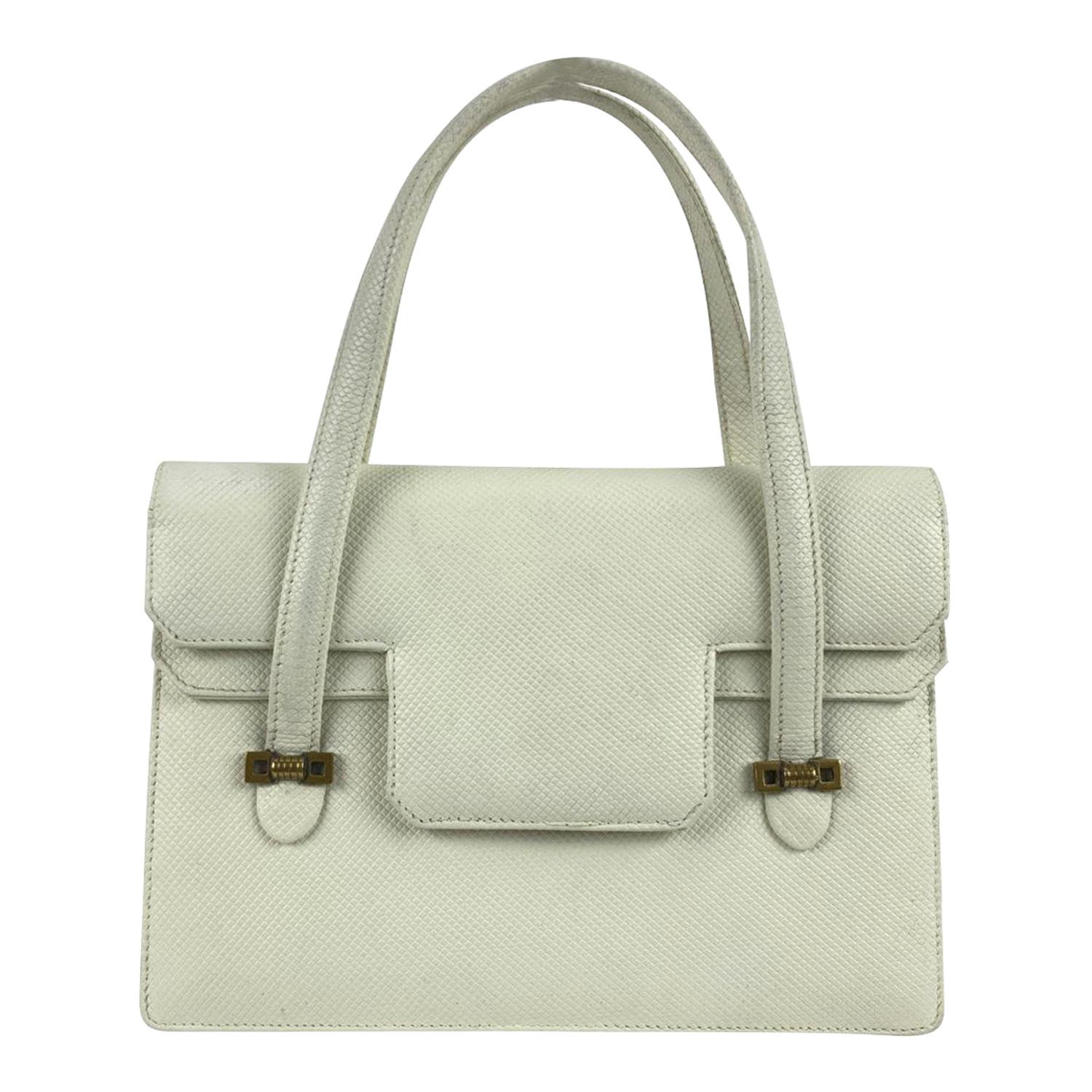 Gucci Vintage White Leather Handbag Top Handles Double Flap Bag