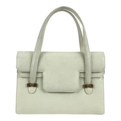Gucci Vintage White Leather Handbag Top Handles Double Flap Bag