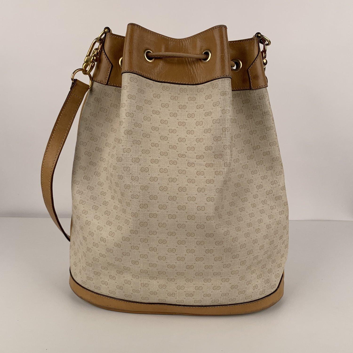 Gucci Vintage Weiß Monogramm Canvas Drawstring Bucket Bag (Braun)