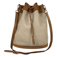 Gucci Vintage White Monogram Canvas Drawstring Bucket Bag