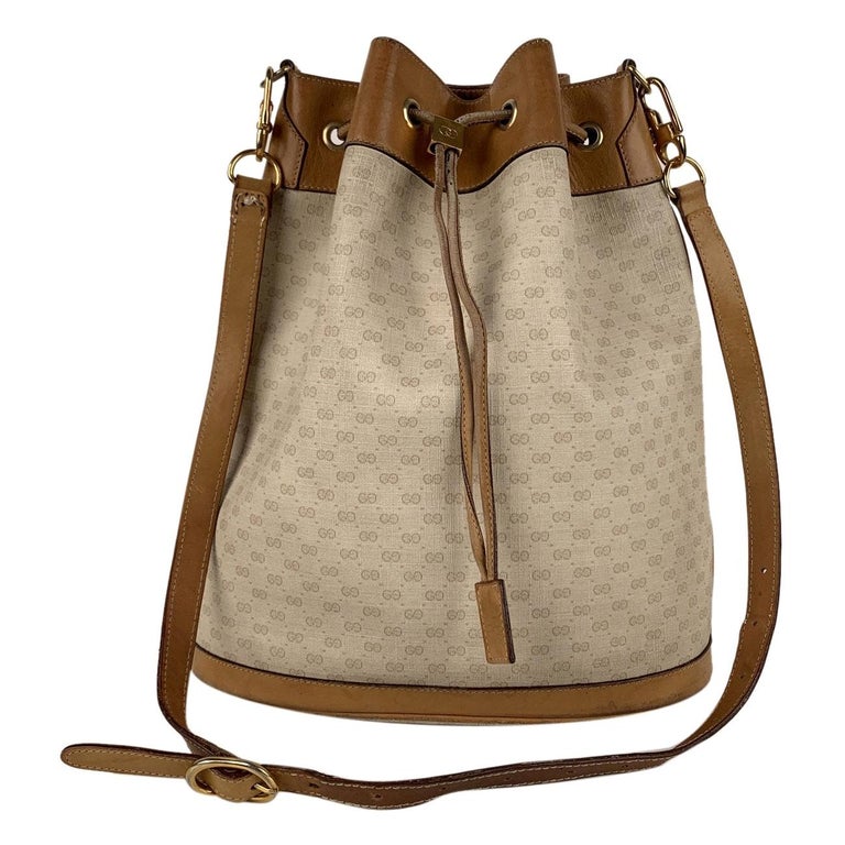 Burberry Brown/Cream Woven Leather Drawstring Bag at 1stDibs