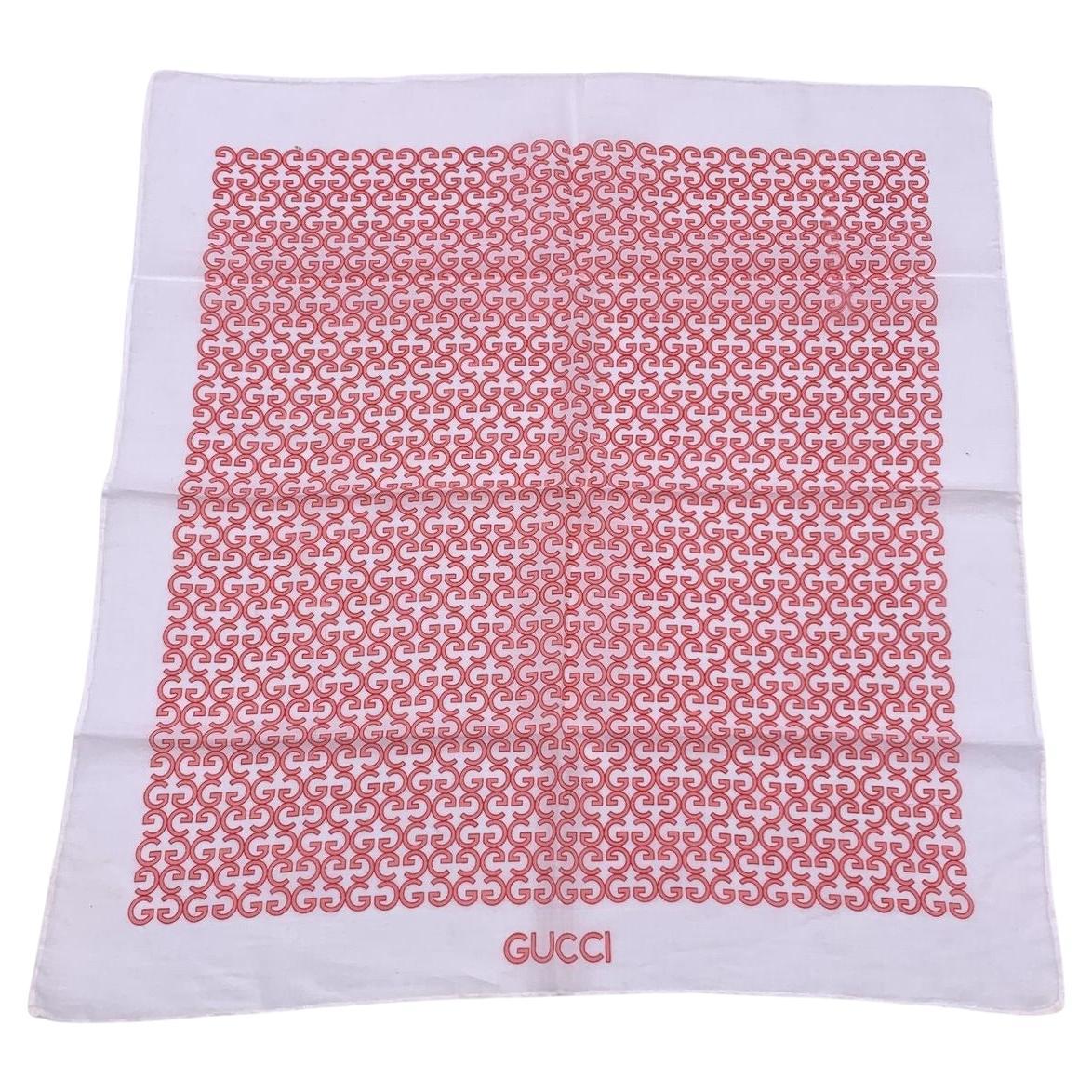 Gucci Vintage White Pink GG Cotton Neck Scarf Pocket Square For Sale