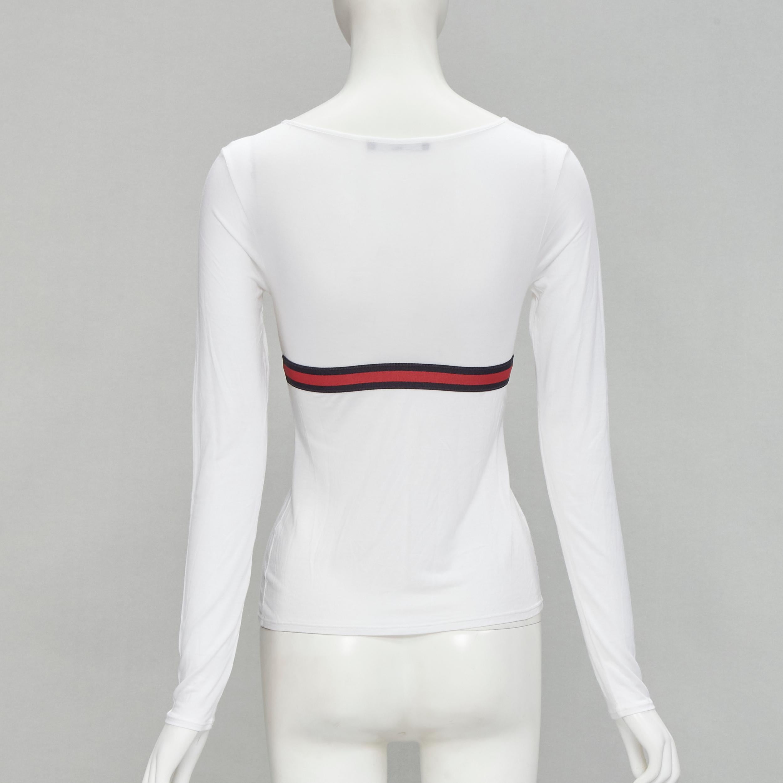 GUCCI VINtage white soft cotton navy red Web ribbon trim top XS In Excellent Condition For Sale In Hong Kong, NT