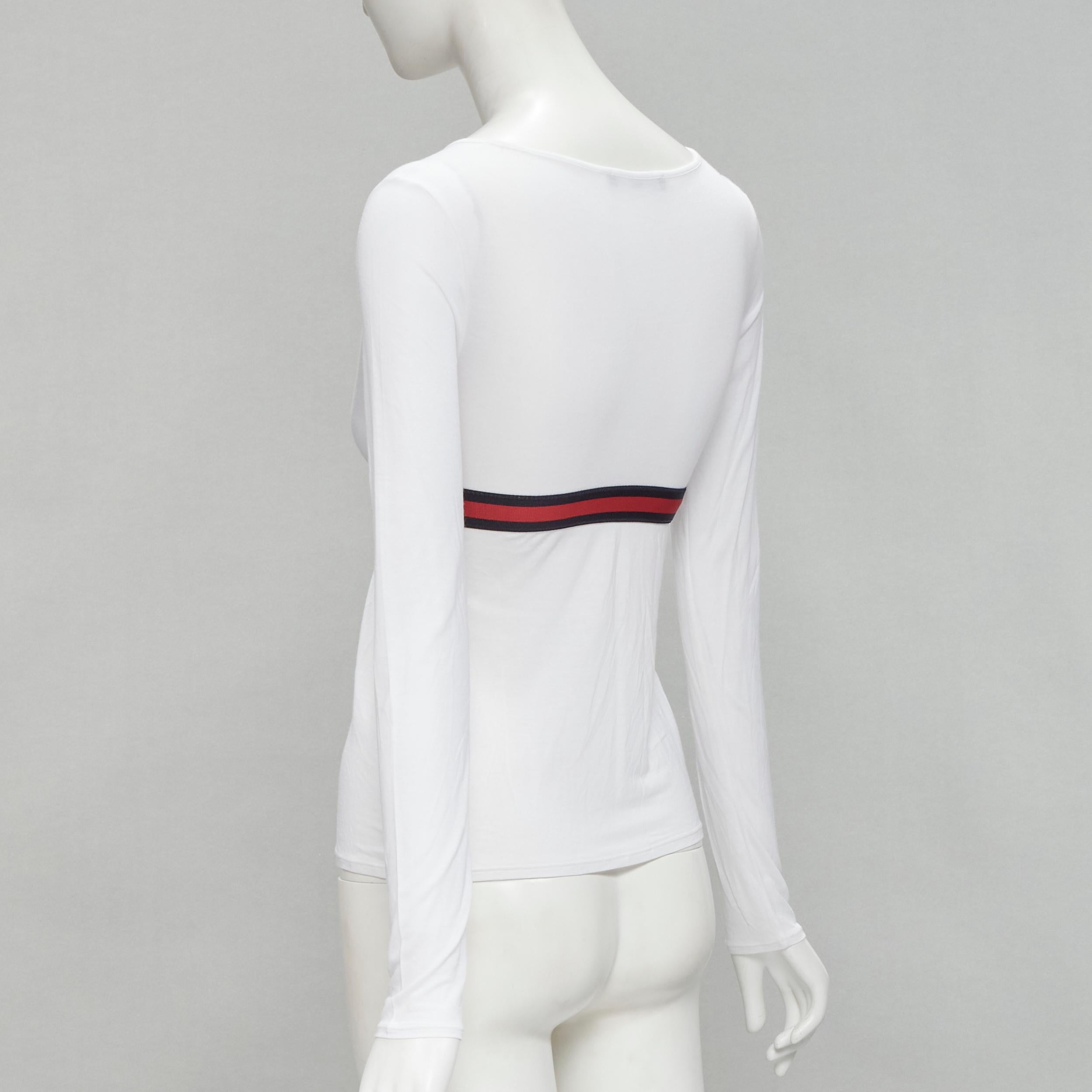 Women's GUCCI VINtage white soft cotton navy red Web ribbon trim top XS