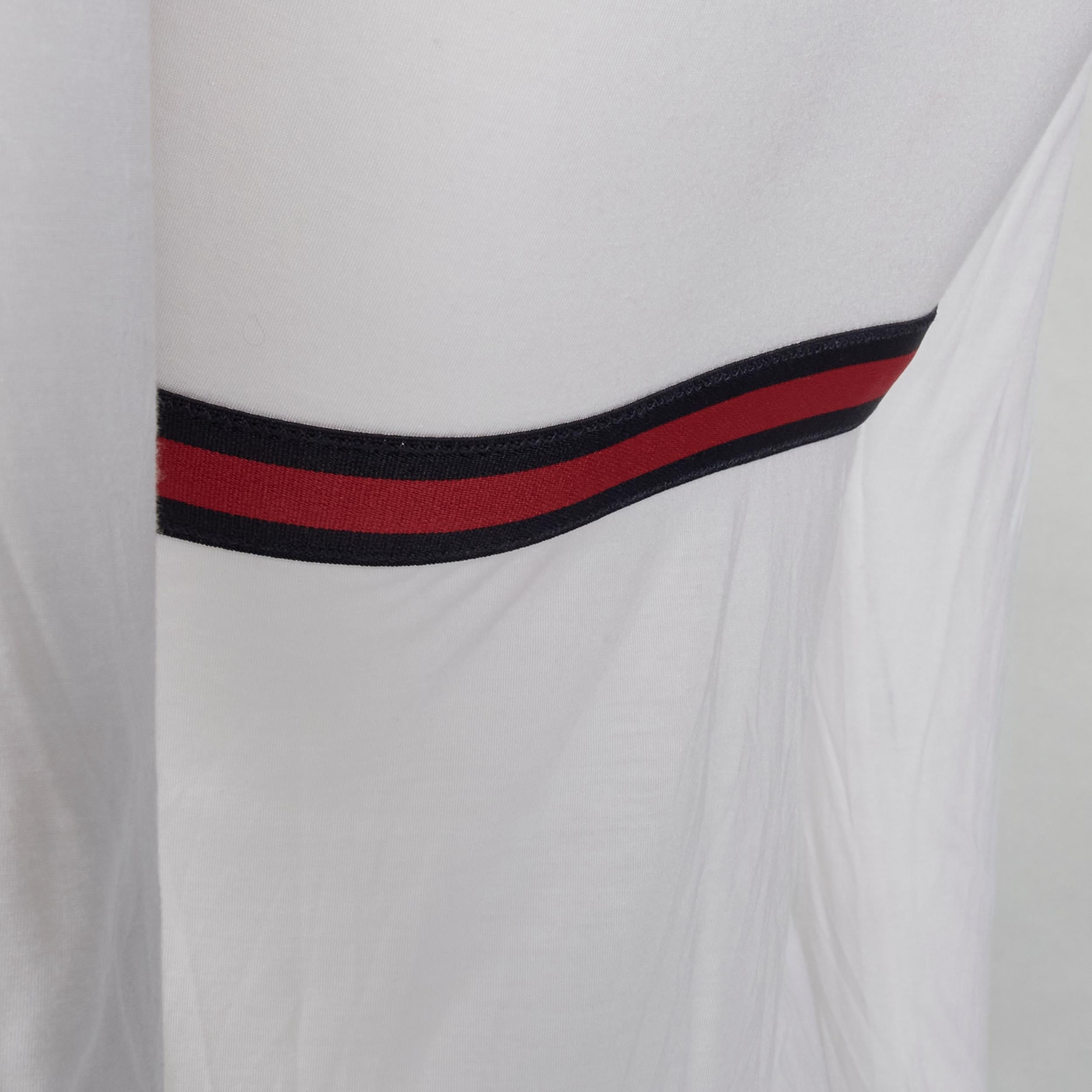 GUCCI VINtage white soft cotton navy red Web ribbon trim top XS For Sale 1