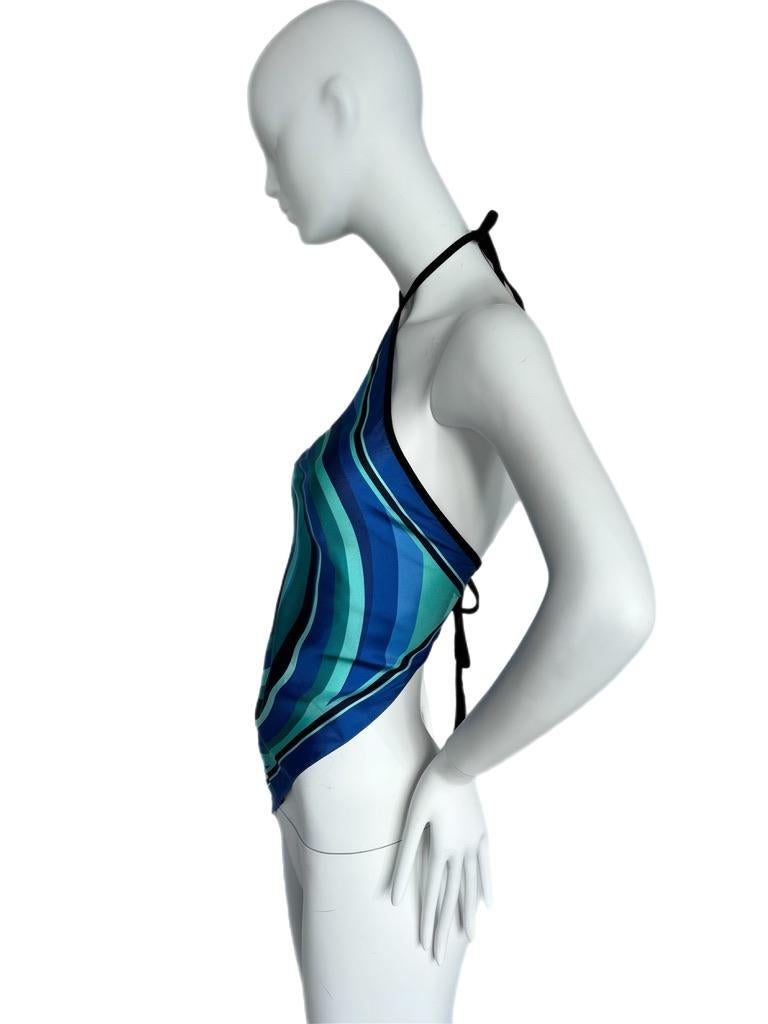Women's GUCCI Vintage Y2K 100% Silk Blue Backless Halter Scarf Top