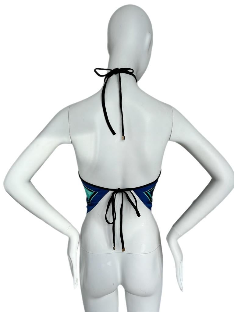 GUCCI Vintage Y2K 100% Silk Blue Backless Halter Scarf Top 1