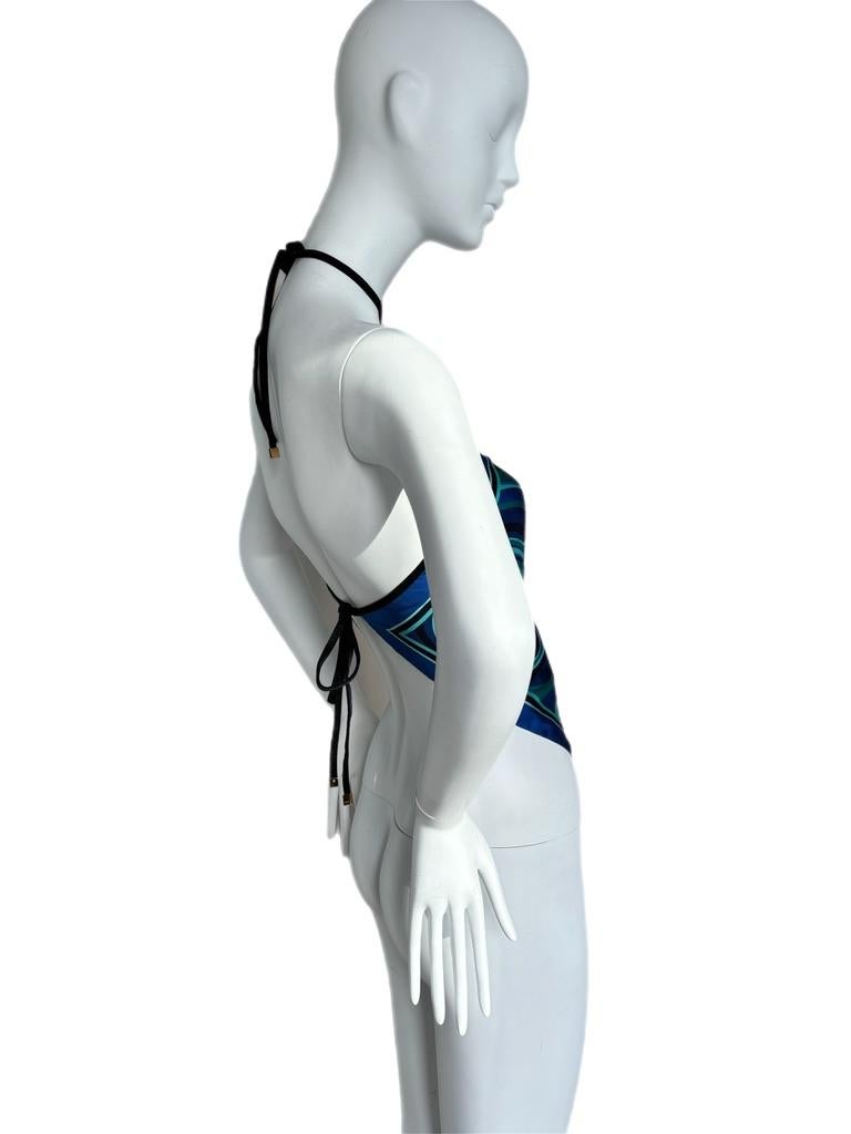GUCCI Vintage Y2K 100% Silk Blue Backless Halter Scarf Top 2