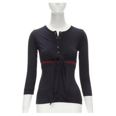 GUCCI Vintage Y2K black jersey red web trim tie front 3/4 sleeve top XS