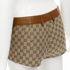 GUCCI Vintage Y2K brown leather trim brown GG monogram hot shorts IT38 XS