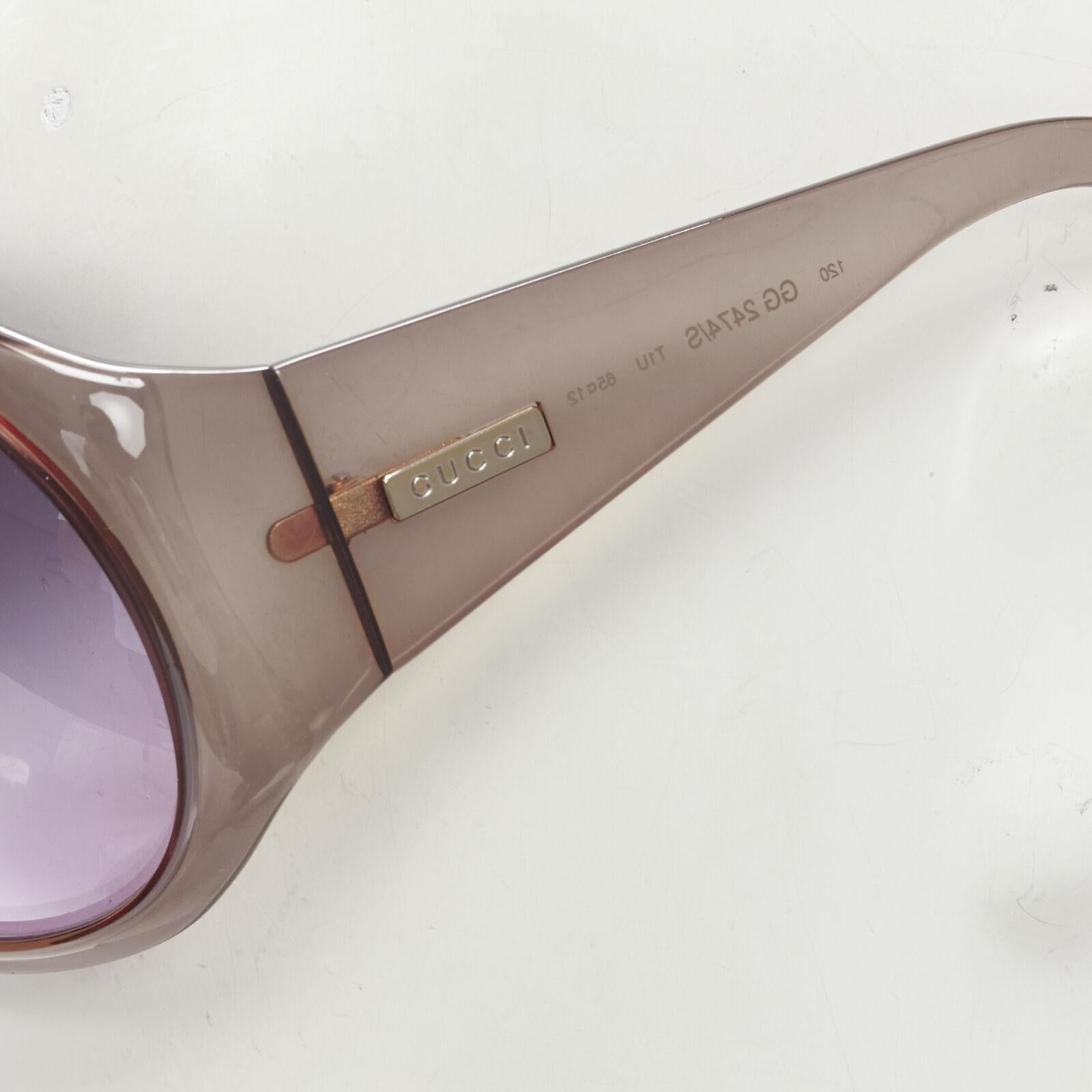 GUCCI Vintage Y2K GG2474/S T1U gold GG purple lens brown butterfly sunglasses
Reference: ANWU/A00850
Brand: Gucci
Model: GG2474/S T1U
Material: Plastic
Color: Brown, Purple
Pattern: Solid
Made in: Italy

CONDITION:
Condition: Excellent, this item