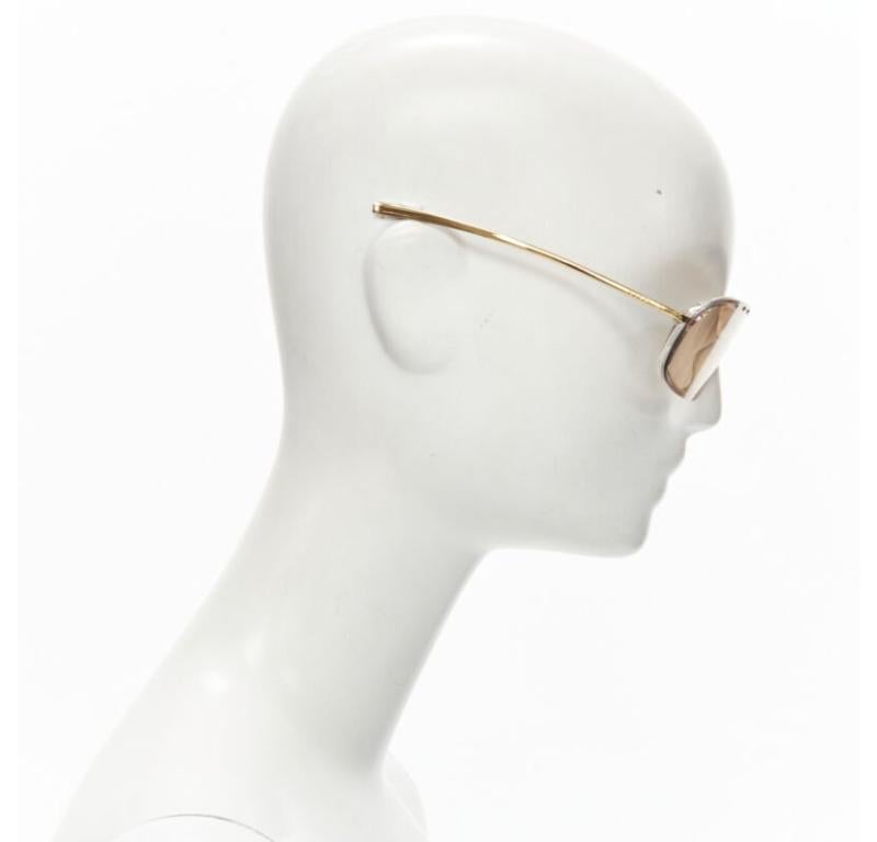 GUCCI Vintage Y2K GG2517/S AU3 gold GG logo brown lens studded sheild sunglasses In Fair Condition In Hong Kong, NT
