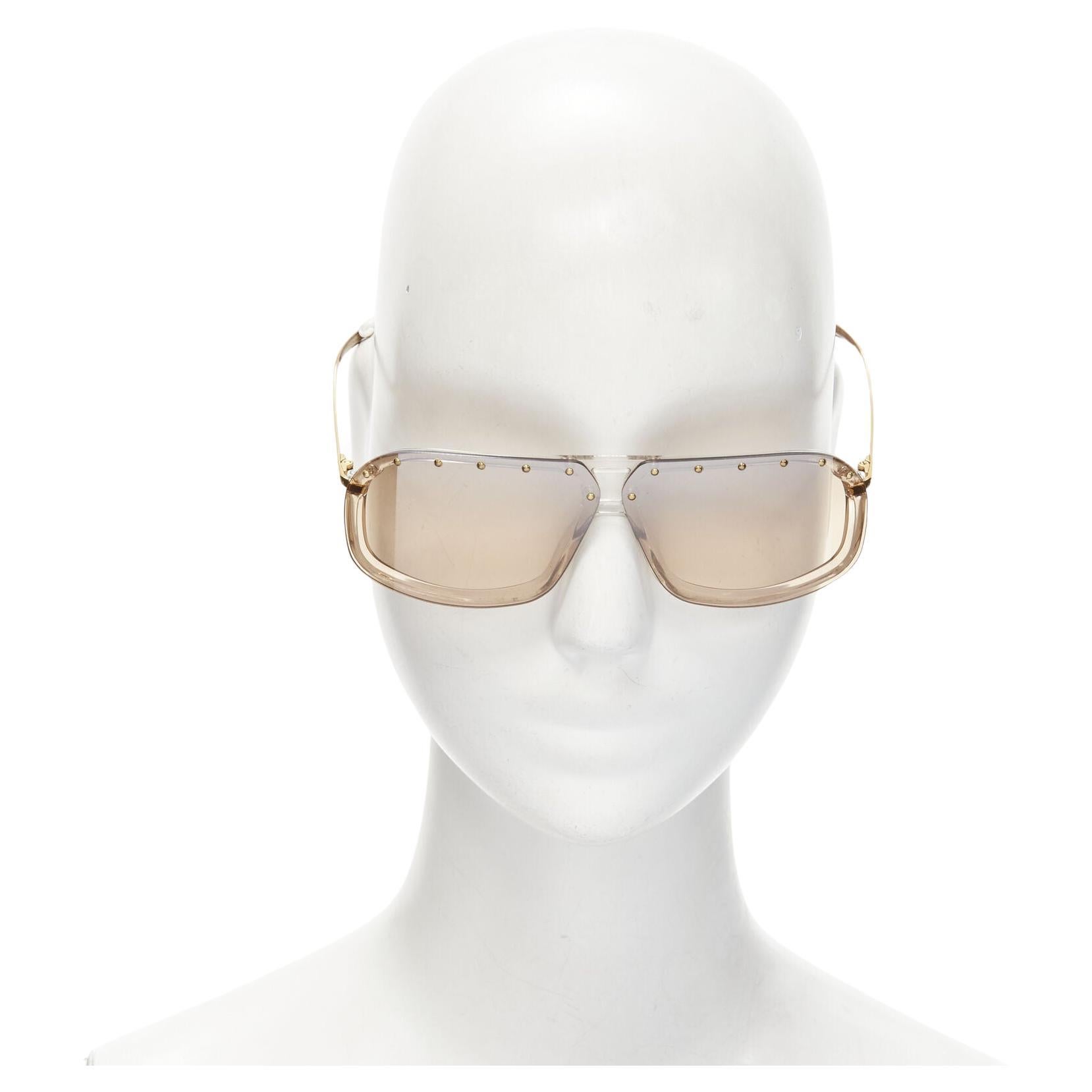 GUCCI Vintage Y2K GG2517/S AU3 gold GG logo brown lens studded sheild sunglasses For Sale