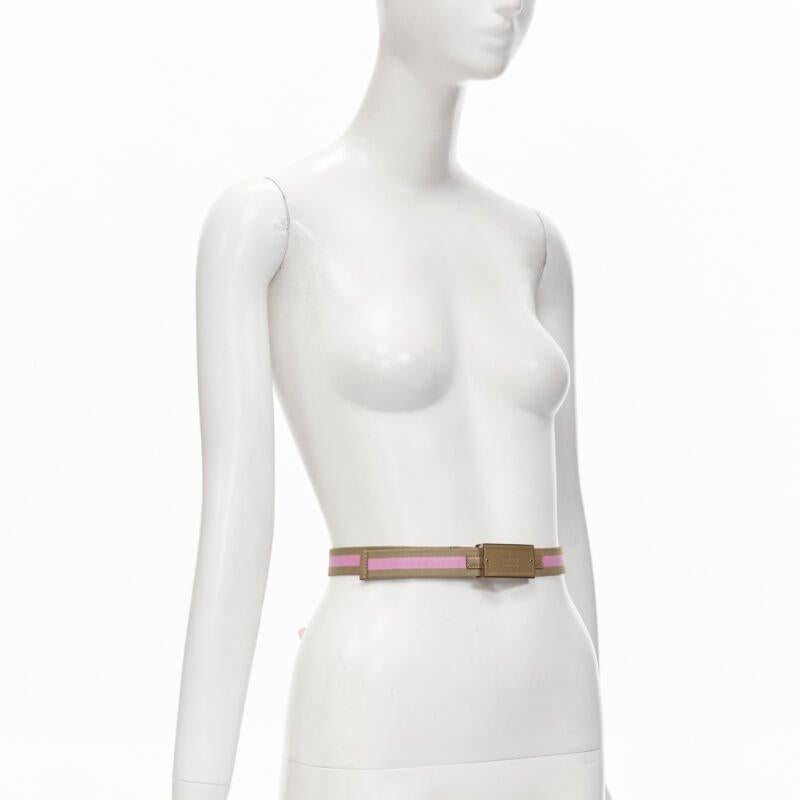 Beige GUCCI Vintage Y2K pink khaki Web GG logo square buckle adjustable nylon belt
