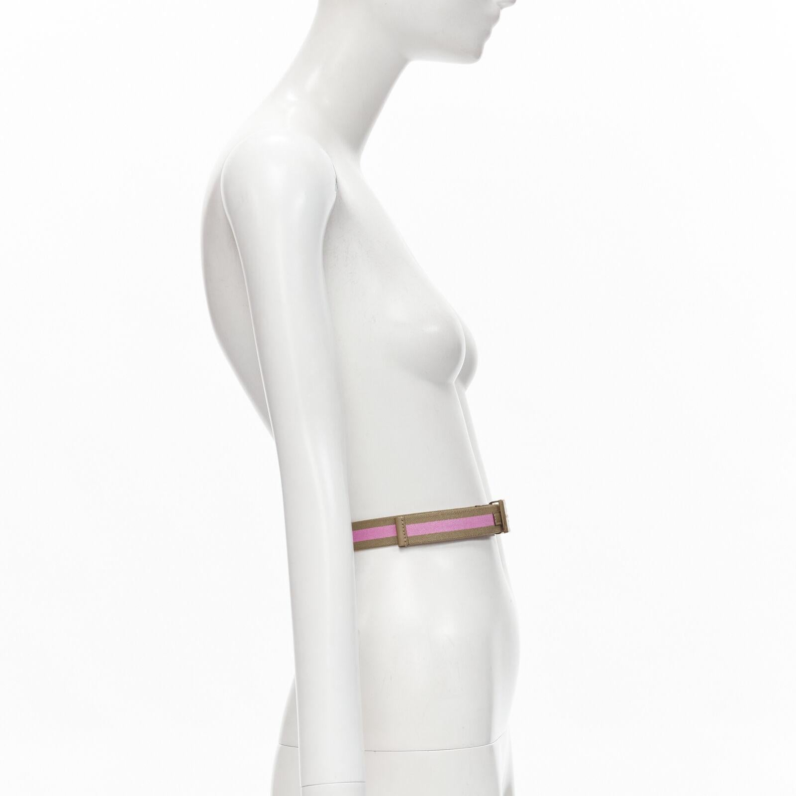 Beige GUCCI Vintage Y2K pink khaki Web GG logo square buckle adjustable nylon belt For Sale