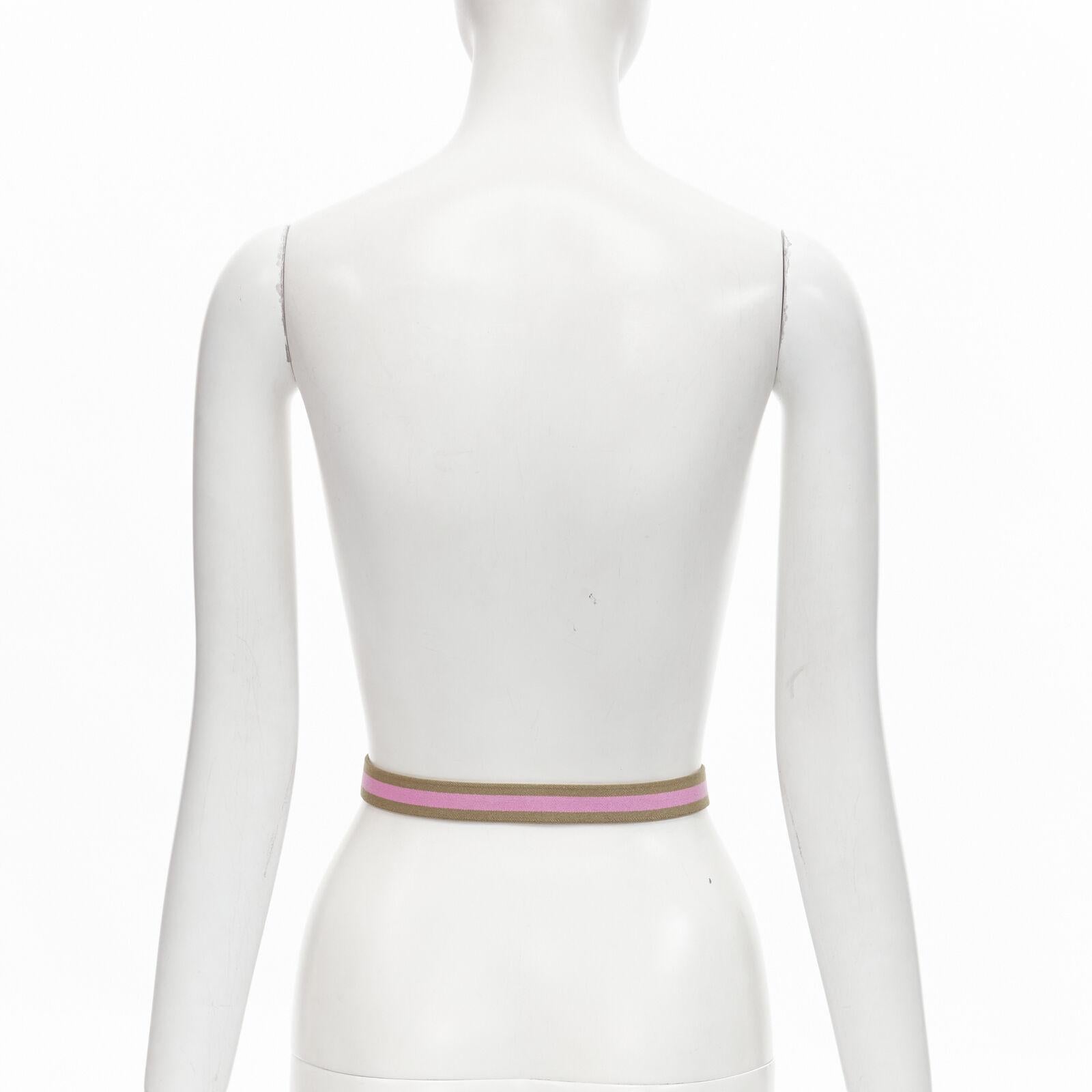 GUCCI Vintage Y2K rosa khaki Web GG Logo quadratische Schnalle verstellbarer Nylongürtel Damen im Angebot
