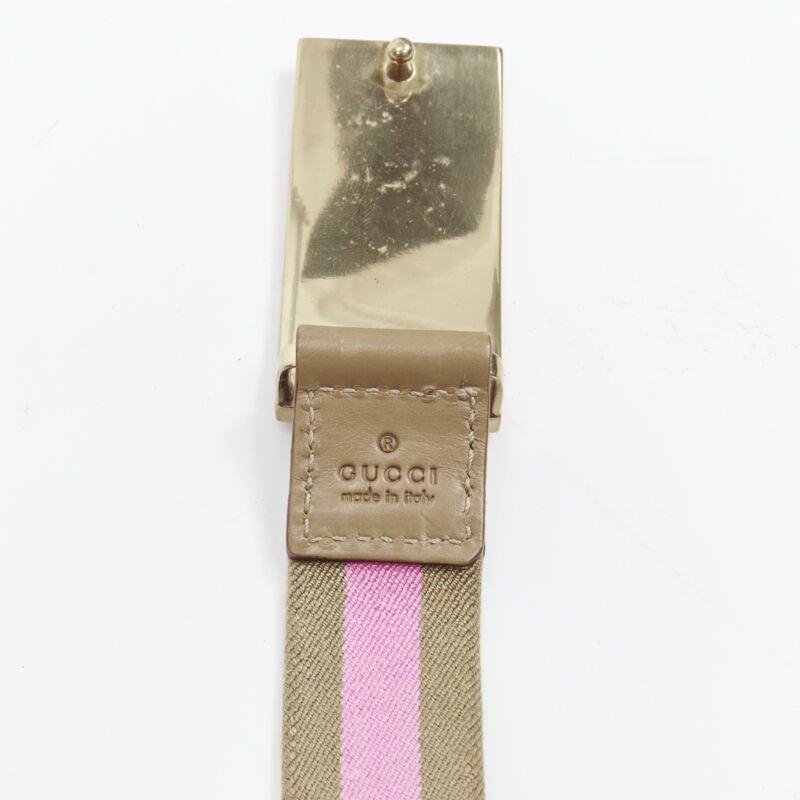 GUCCI Vintage Y2K pink khaki Web GG logo square buckle adjustable nylon belt 3