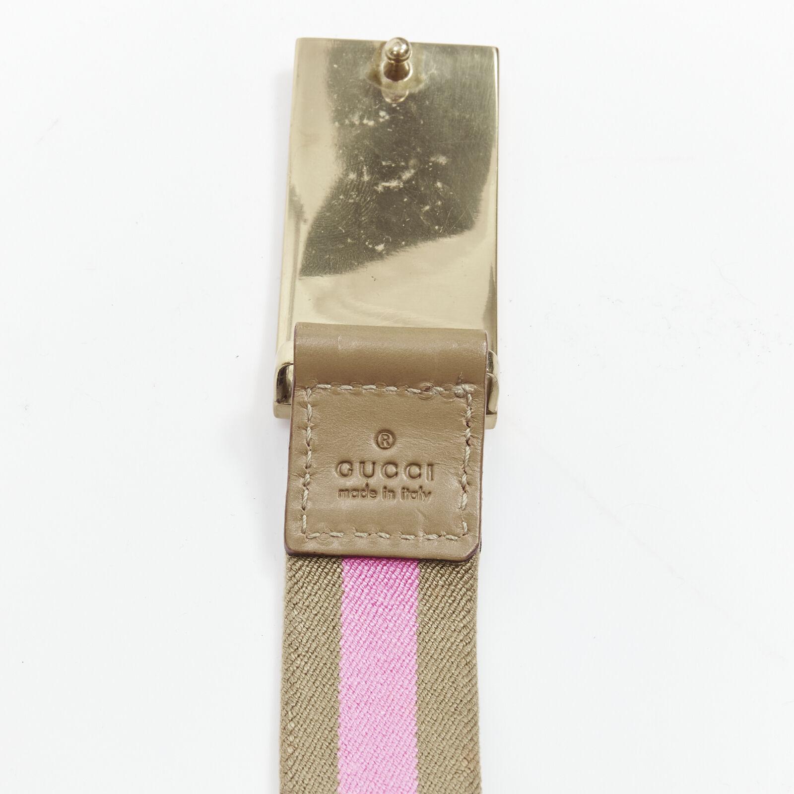 GUCCI Vintage Y2K rosa khaki Web GG Logo quadratische Schnalle verstellbarer Nylongürtel im Angebot 3
