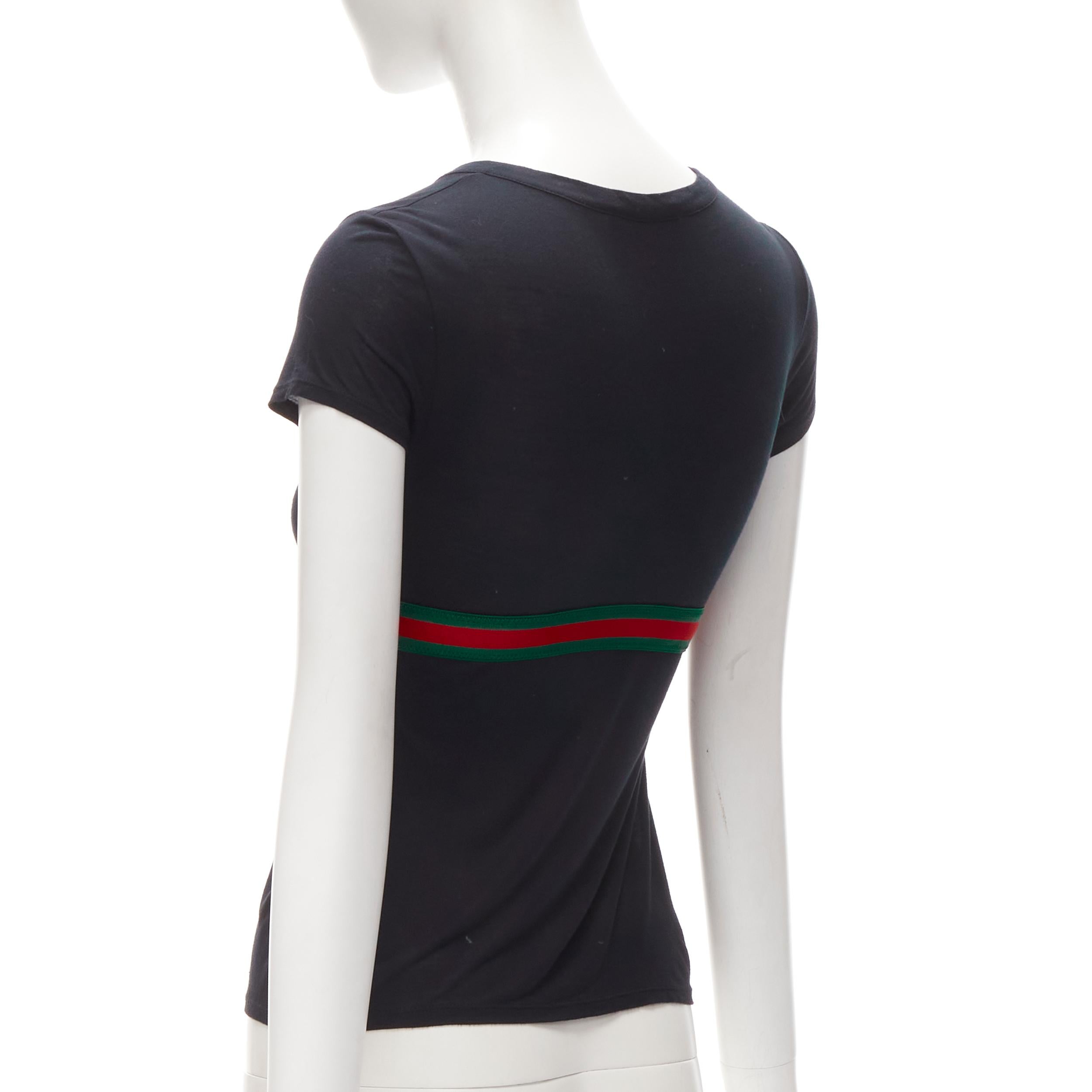 GUCCI Vintage Y2K Signature web bow black half button tshirt XS In Excellent Condition In Hong Kong, NT