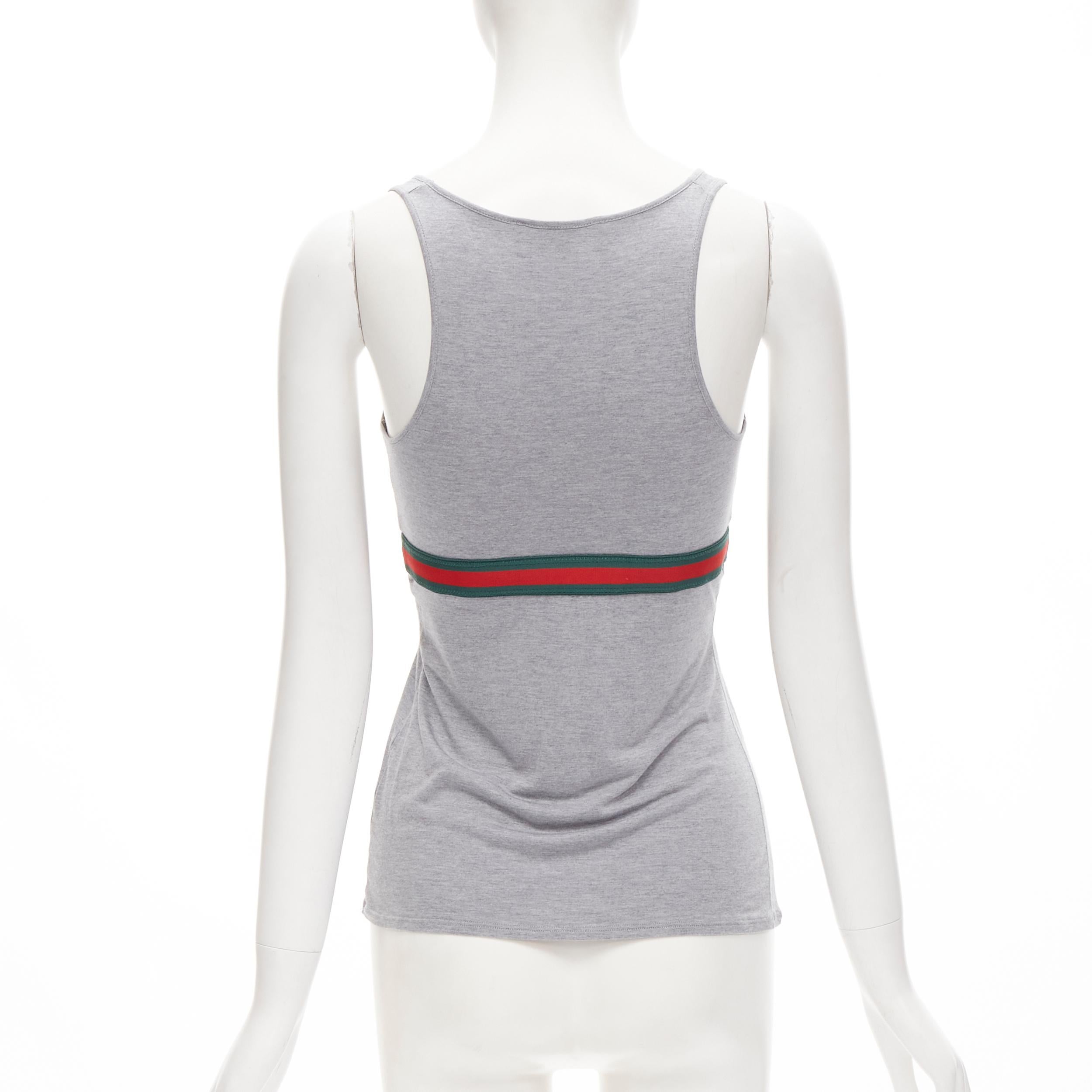 GUCCI Vintage Y2K Signature web ribbon bow trim grey tank top XS In Excellent Condition In Hong Kong, NT