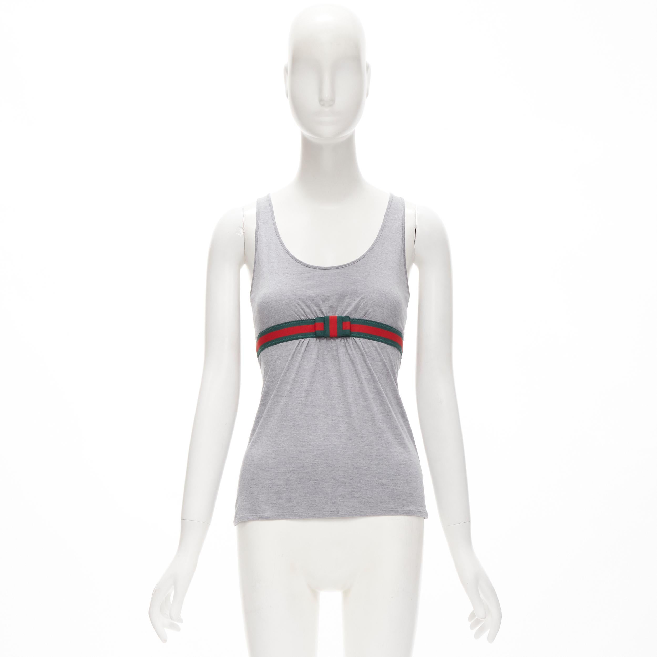 GUCCI Vintage Y2K Signature web ribbon bow trim grey tank top XS 3