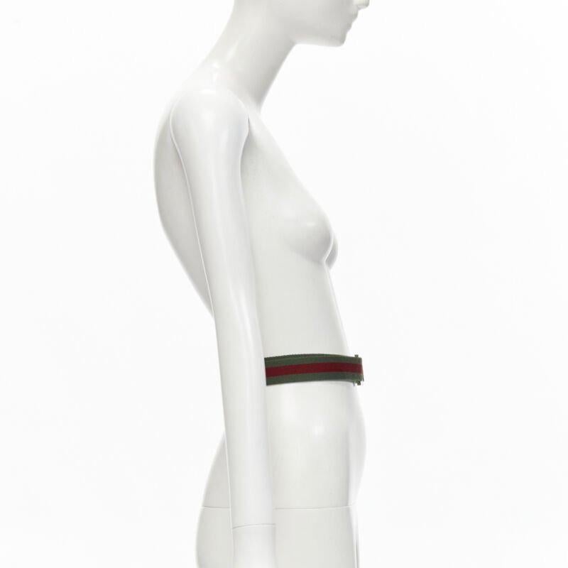 GUCCI Vintage Y2K silver ruthenium GG square buckle red green web belt In Fair Condition For Sale In Hong Kong, NT