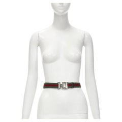 GUCCI Ceinture vintage en ruthénium argenté à boucle carrée rouge et vert Y2K GG