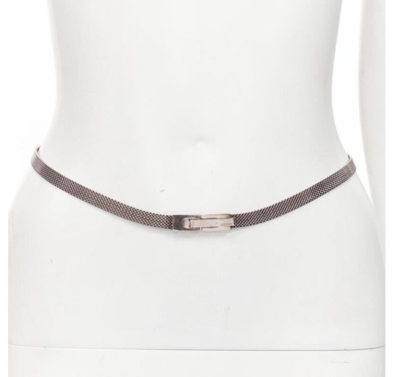 GUCCI Vintage Y2K silver tone interlocking GG logo buckle chainmail skinny belt
Reference: ANWU/A00867
Brand: Gucci
Designer: Tom Ford
Material: Metal
Color: Silver
Pattern: Solid
Closure: Clasp

CONDITION:
Condition: Fair, this item was pre-owned