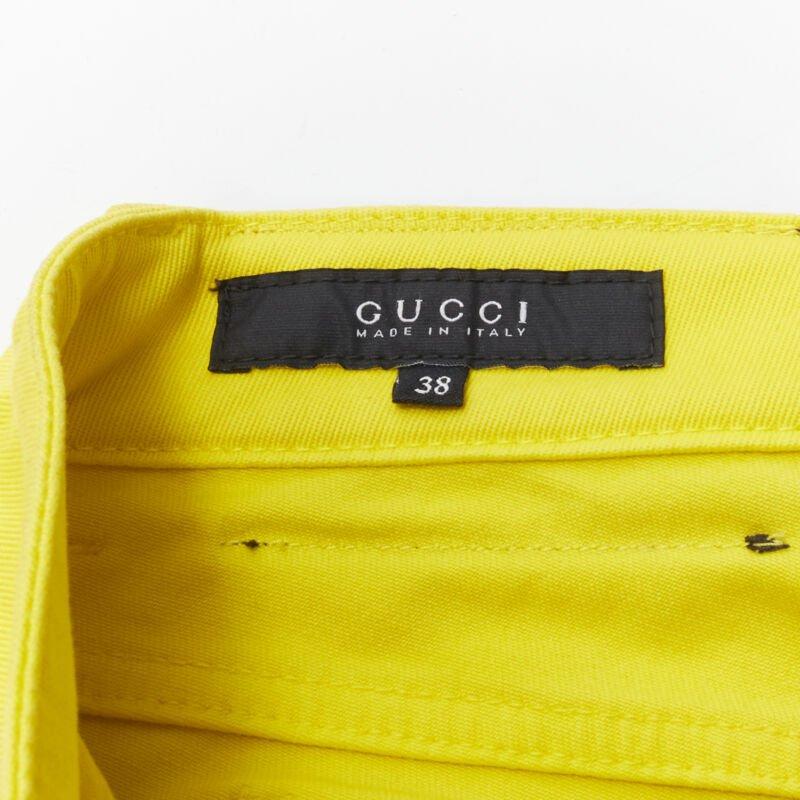 GUCCI Vintage Y2K yellow GG logo embroidery patent tag knee length jeans IT38 XS For Sale 3