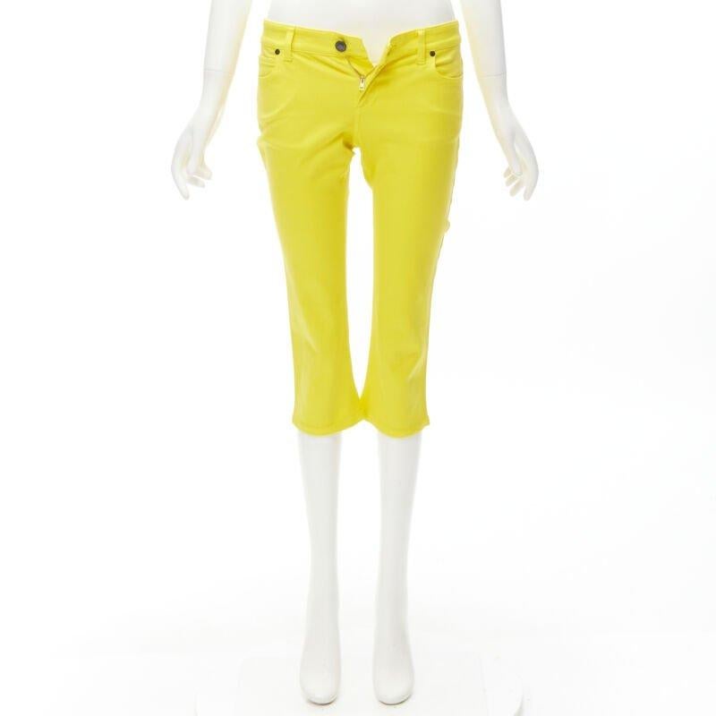 GUCCI Vintage Y2K yellow GG logo embroidery patent tag knee length jeans IT38 XS For Sale 4